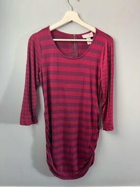 Jessica Simpson Maternity Striped 3/4 Sleeve Stretch Top Pink Purple Size M